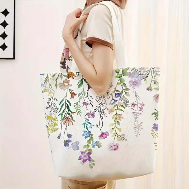 Floral Pattern Casual Tote & Reusable Shopping Bag
