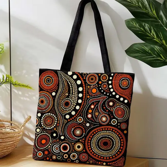 Double-Sided Geometric Dot Art Reusable Shopping Tote Bag