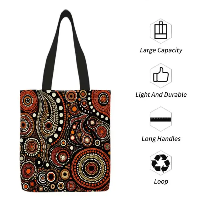 Double-Sided Geometric Dot Art Reusable Shopping Tote Bag
