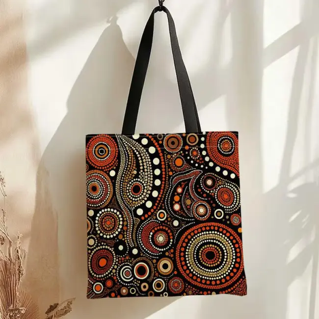 Double-Sided Geometric Dot Art Reusable Shopping Tote Bag