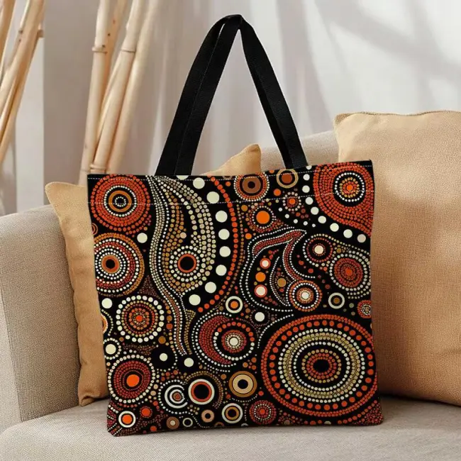 Double-Sided Geometric Dot Art Reusable Shopping Tote Bag