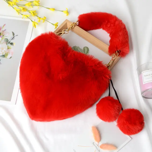Imitation Rabbit Plush Heart-Shaped Shoulder & Crossbody Bag