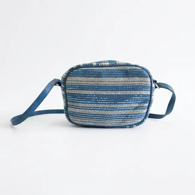 Woven Striped Camera-Style Crossbody Bag