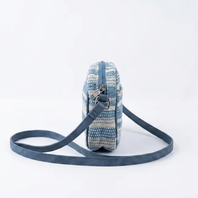 Woven Striped Camera-Style Crossbody Bag