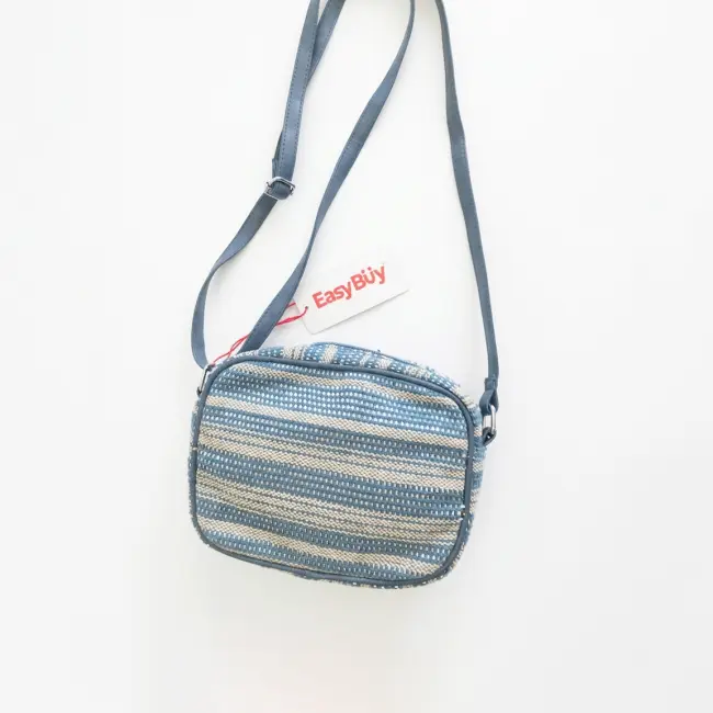 Woven Striped Camera-Style Crossbody Bag