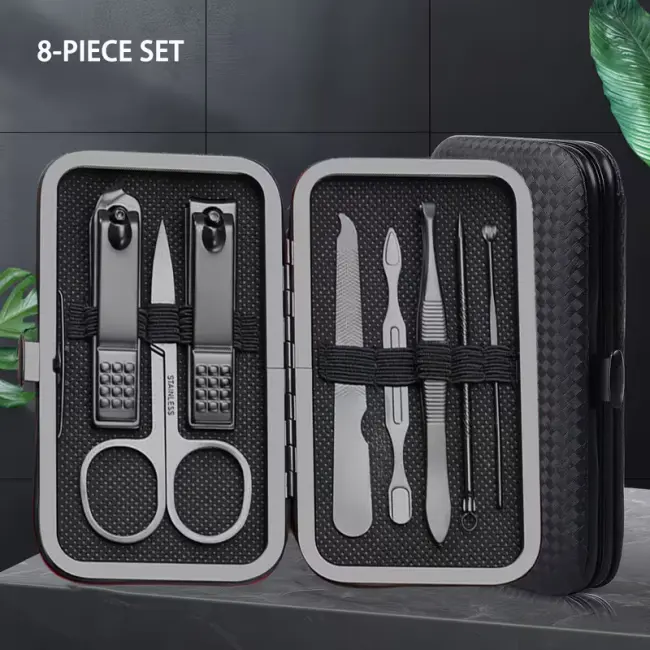 Black Stainless Steel Nail Clipper & Personal Grooming Tool Set