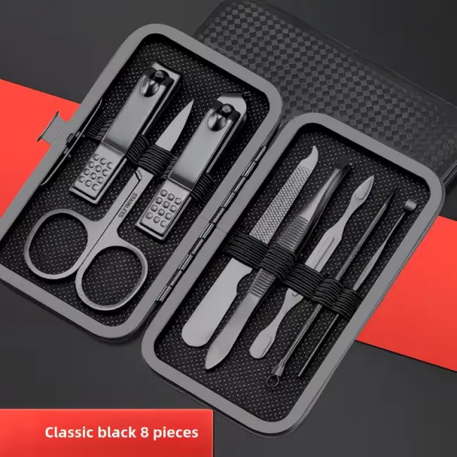 Black Stainless Steel Nail Clipper & Personal Grooming Tool Set