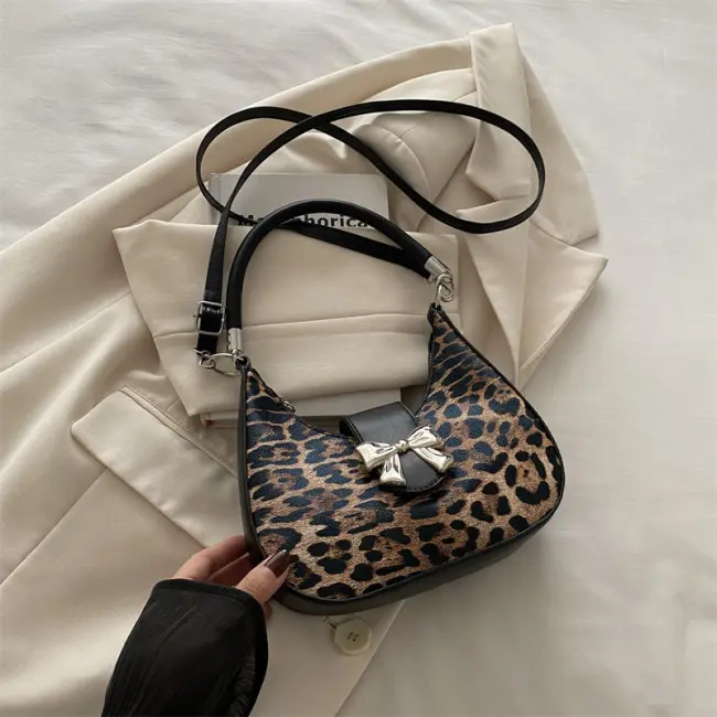 Celebrant All-Match Fashion High-Value Work Commuter Bag – Leopard Bow Shoulder Underarm Bag