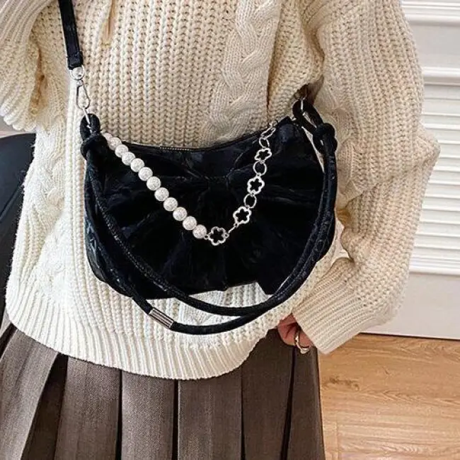 Niche Women's Cloud Bow Pleated Chain Shoulder & Crossbody Bag