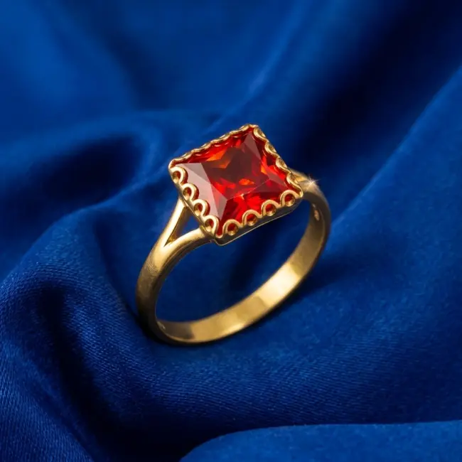 Gold-Plated Ruby Red Crystal Ring for Women