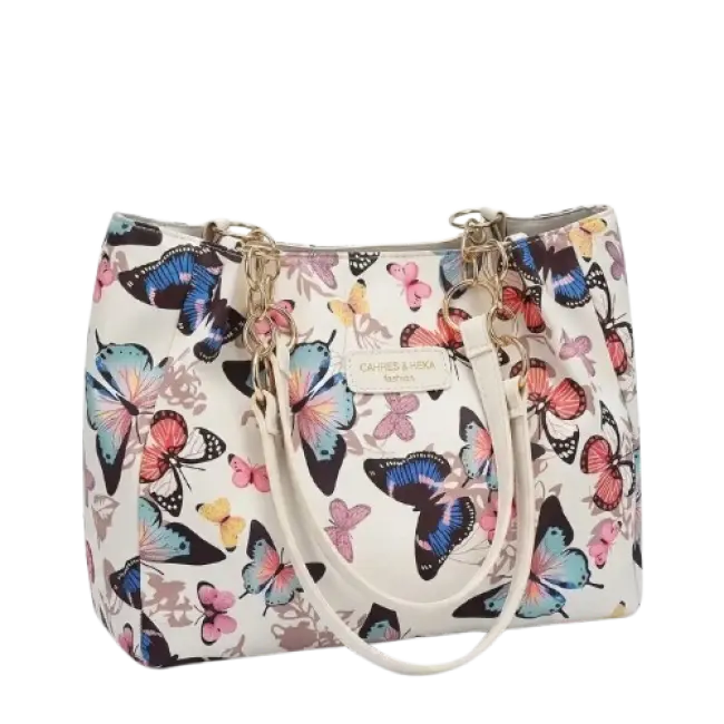 Artistic Butterfly Print Canvas Tote Bag with Removable Strap