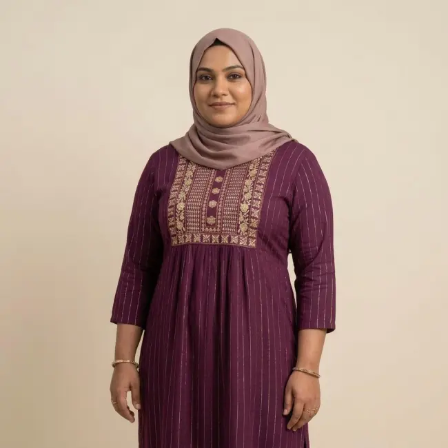 Plum Gold-Embroidered Dress