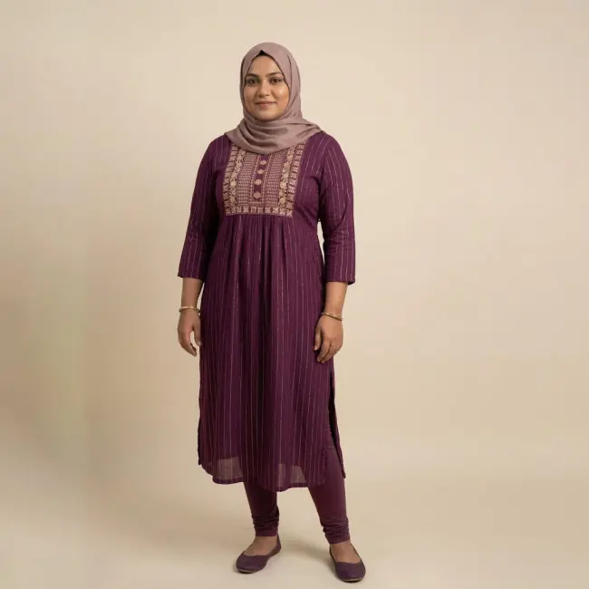Plum Gold-Embroidered Dress