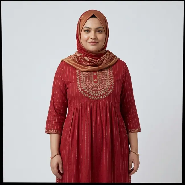 Plum Red-Embroidered Dress