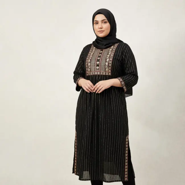 Plum Gold-Embroidered Dress