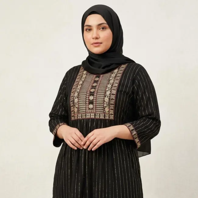 Plum Gold-Embroidered Dress